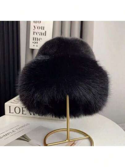 Women's Elegant Warm Knit Hat (Two Colors Available) - White Fluffy Wool-Polyester Blend | Elastic Brim, Suitable For Everyday Wear, Photoshoots, And Outings In Cold Weather. Home, Lifestyle, Festive And Party Supplies, Party Accessories, Party Hats.