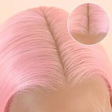 Light Pink Hair Glueless 13x6 HD Lace Synthetic Lace Front Wig 28 Inches Baby Pink Long Straight Wigs For Women Hand Tied Pre Plucked Hairline - 淺粉色 - 查看 4