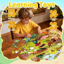 Giant Floor Puzzles Farm Animals 70 Pieces For Kids,58x58cm/22.83x22.83inch Large Size Round Jigsaw Puzzle For Toddlers, Birthday Toys Gifts For Girls Boys - Multicolor - View 8