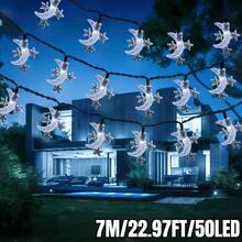 Dây đèn LED hình sao và trăng năng lượng mặt trời - 20/50/100 đèn LED, 8 chế độ chiếu sáng, chống nước IP65, đèn trang trí sân vườn ngoài trời, đèn cổ tích Mubarak, thích hợp cho vườn, sân, gian hàng, mái hiên, đám cưới, lễ hội, tụ họp, tiệc tùng, lễ hội, trang trí Ramadan Eid Al Fitr, dây đèn trang trí trong nhà/ngoài trời (Trắng ấm/Trắng/Màu) - Mặt trăng và các vì sao - Xem 16