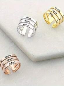 1pc Customized Engraved Name/Initial Letter Ring, Gold/Silver/Rose Gold, Anniversary Gift, Valentine's Day Gift, Mother's Day Gift, Unique Gift For Friends And Family, Suitable For Various Occasions And Holidays - Multicolor - View 3