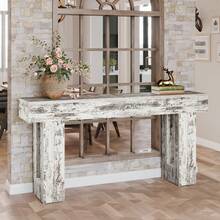 LITTLE TREE Farmhouse Console Table, 63-Inch Long Wooden Sofa Table Behind The Couch, Narrow Entryway Table For Entrance, Hallway, Living Room, Distressed White - Distressed White - View 5