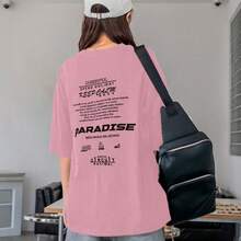 Women's Oversized Printed T-Shirt - Cheerful Paradise Phrase - Loose, Casual, Stylish, Modern, And Cool Blouse - 淺粉色 - 查看 13