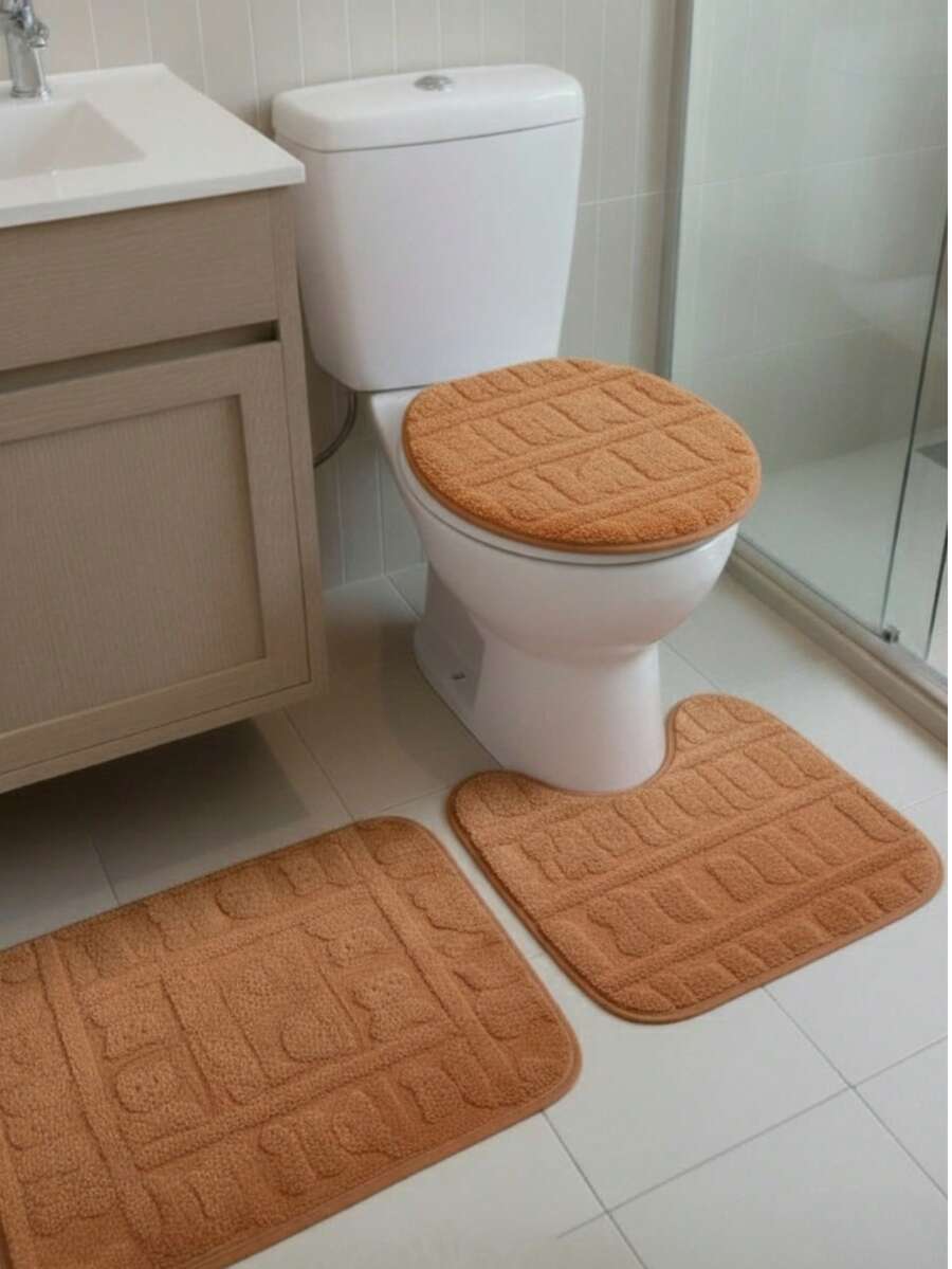 3-Piece Bathroom Rug Kit, Fluffy, Easy To Wash - 米色 - 查看 1