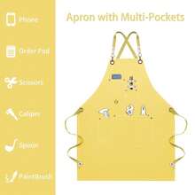 Dulabi Apron, Adjustable Chef Apron For Women And Men With Large Pockets, CooFKing Kitchen Apron With Back Straps - Amarillo - Ver 5