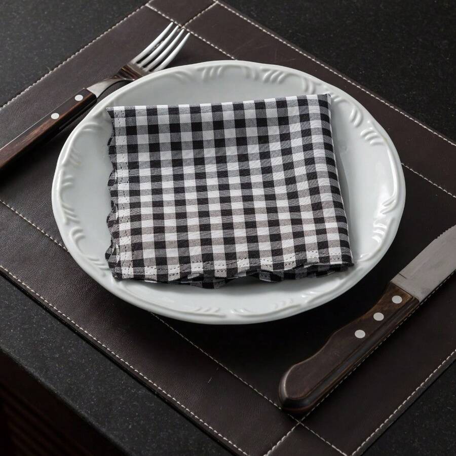 Checkered Napkin Set Of 10, Yarn-Dyed Fabric, June Festival - Black - View 1