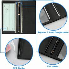 Premium Leather Checkbook Cover For Men And Women Checkbook Holder Wallet RFID Blocking - 黑色 - 查看 3