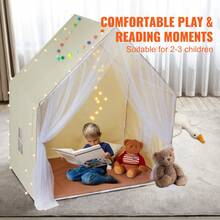 Kids Play Tent Kids Tent For Kids 1-5 Years Old Toddler Tent With Mat And Tent Lamp Tent For Kids With Windows For Indoor And Outdoor Yurt Tent For Boys And Girls Beige Christmas Gift - 米色 - 查看 6