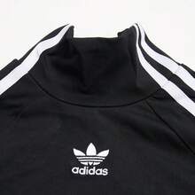 Adidas 女士舒适休闲高领短袖针织露脐上衣T恤，春夏款 - 黑色 - 查看 2