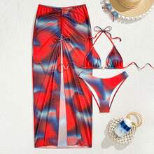 Bikini de 3 piezas para mujer de la marca WaveBikini, con un elegante degradado de rojo a azul - Multicolor - Ver 3