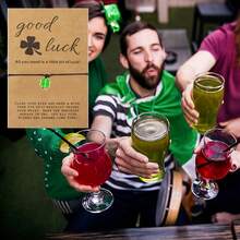 10条绿色四叶草吊坠手链 + 10个欧根纱袋 + 10张贺卡 圣帕特里克节、情人节、毕业季 春季配饰 幸运四叶草吊坠 创意编织手链 礼物 与家人朋友分享