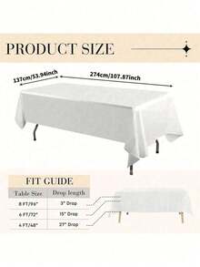 1/5/10pcs Disposable Party Tablecloth, PEVA Material, Pure White Tablecloth For Birthday, Dessert, Family Gathering, Party Decoration, Christmas, Halloween - White - View 4