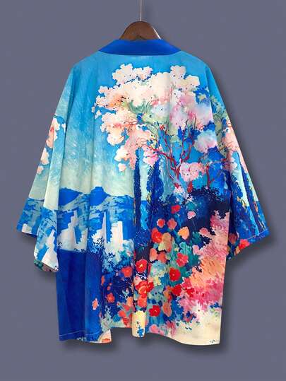 Japanese Style Floral Print Kimono Cardigan, Loose Fit Vintage Inspired Unisex Spring/Summer Lightweight Jacket, Casual Streetwear, Travel, Beach Outfit, Festival Performance Wear