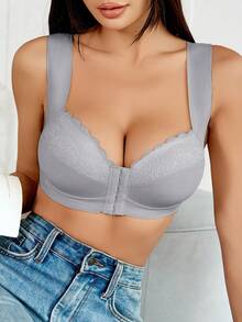 3pcs/Set Women's Wireless Lace Trim Front Closure Sexy Lingerie Set - Multicolor - View 8