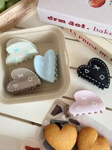 1个/6个装休闲亚克力心形发爪夹，2026新款，适合海滩、旅行、派对、度假、返校等场合，甜美发夹 - 彩色 - 查看 4