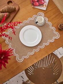 1/2/4/6件装中国复古刺绣餐垫，卡其色波浪边长方形餐桌垫，厨房装饰防滑杯垫/碗垫/盘子垫，适用于节日、派对、婚礼、晚宴、家庭、办公室、所有季节 - 卡其色 - 查看 3