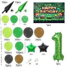 147件套我的世界像素风派对用品套装：乳胶+铝箔材质，绿色格子数字气球，角色横幅，游戏主题，适合儿童生日派对，营造沉浸式庆祝氛围 - 彩色 - 查看 20