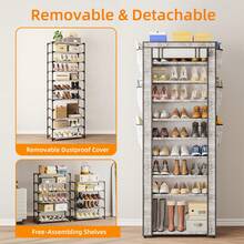 Tomnk 10-Tier Shoe Rack, Shoe Storage Cabinet With Dustproof Cover, Free-Standing Shoe Storage Organizer For Closet, Entryway, Hold 40-50 Pairs Of Shoes, For Sneakers, High Heels, Grey - Xám - Xem 4