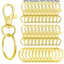10/20/40/60/80/100个带钥匙圈的钥匙链，带环钥匙扣，适用于挂绳饰品DIY工艺品（5/10/20/30/40/50个金属龙虾扣 + 5/10/20/30/40/50个开口钥匙圈）（32毫米） - 鑰匙圈平圈 - 查看 38
