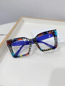 1副女士休闲复古方形蓝色时尚平光眼镜，适合日常佩戴和街拍 - 彩色 - 查看 2