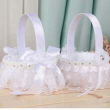 1pc Creative Mini Lace Flower Basket, Wedding Flower Girl Basket, White Wedding Flower Girl Basket