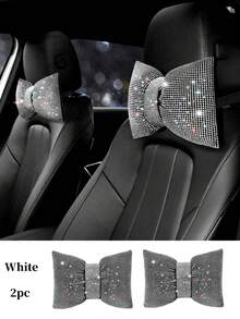 2pcs/Set 1pc Shiny Car Pillow - Car Headrest Bow Neck Support Pillow, Suitable For Drivers, With Rhinestone Bow Neck Support Cushion, Sleep Travel Neck Support Pillow, Suitable Rhinestone Car Interior Accessories For Women - Style a - View 19