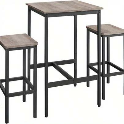 [Space Saving Bar Set] Space Saving Bar Table And Chairs Set | Square Bar Table With 2 Bar Stools, Dining Pub Table Set For 2 - Kitchen, Breakfast, Living Room, Party Room