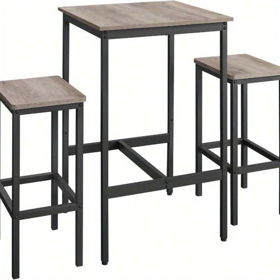 [Space Saving Bar Set] Space Saving Bar Table And Chairs Set | Square Bar Table With 2 Bar Stools, Dining Pub Table Set For 2 - Kitchen, Breakfast, Living Room, Party Room - Heather Grey + Ink Black - View 1