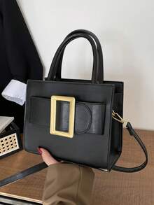 1pc Women's Fashionable Commuter Solid Color Handbag, Portable Versatile Shoulder Bag, Niche High-Quality Luxury Casual Crossbody Bag, Suitable For Dates, Shopping, Gifts, Work - Black - View 10