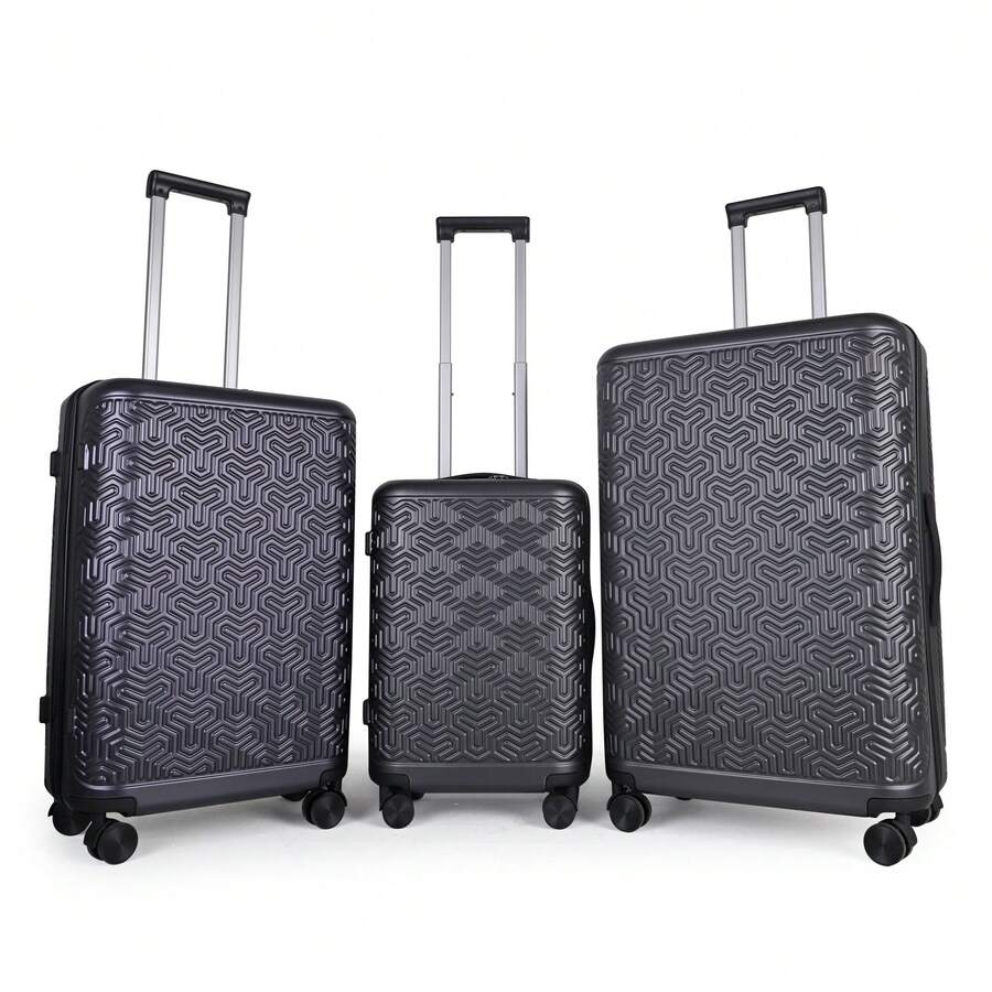 JLY 3-Piece Luggage Set Hard Shell Suitcases ABS+PC, Spinner Wheels, TSA Lock, Lightweight Travel Set - 黑色 - 查看 1
