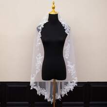 1pc Long Lace Edge Bridal Veil With Faux Pearl Decor, Wedding Hair Accessory - Multicolor - View 10
