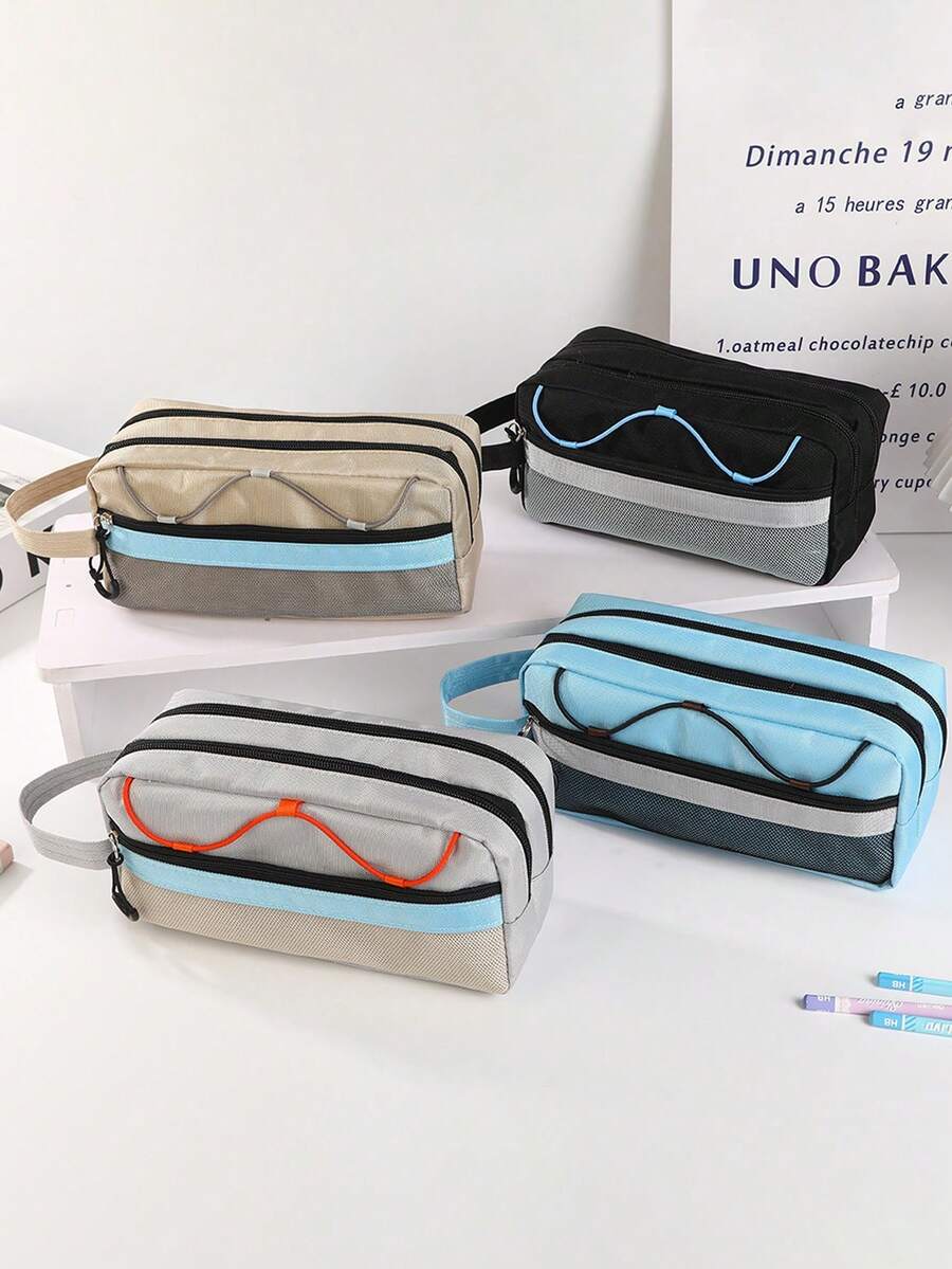 1PC Simple Color Pen Bag, Vertical Student Stationery Box, Multi-Functional Pen Bag, Student Stationery Storage Bag, Back-To-School