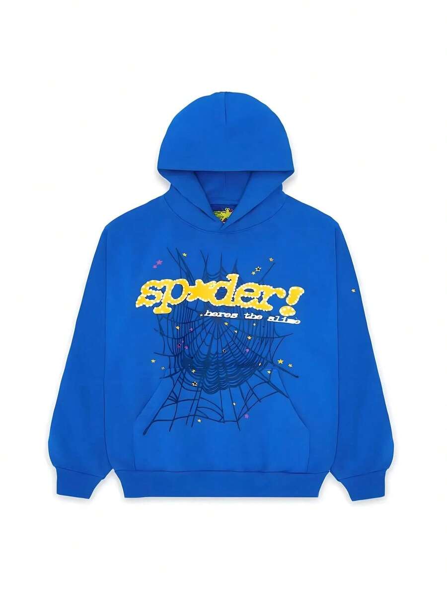 SP5DER Spider Worldwide Tracksuit Hoodie Set Cobweb Spider Style, Letter Print, Hip Hop Hoodie Set,Long Sleeve Fashion Sweatshirt, Hoodie Pant Casual Tracksuit Long Sleeve Athletic Suit, Couple MatchingDesign, Designed For Both Men And Women.Sportswear Set - Blue/hoodie - View 1