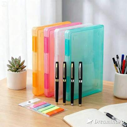 1pc Multi-Color Lockable Document Storage Box, Minimalist Desk Top File Organizer Box, Transparent Plastic Receipt Holder Box For Office & Home Use