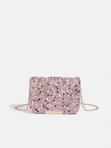 1pc Girls' New Lace Flower Fashion Sequin Crossbody Bag, Stylish Sequins Shoulder Bag, Evening Clutch, Chain Bag, Lipstick Pouch, Coin Purse, Wallet, Suitable For Daily, Party, Travel, Ideal Gift - Multicolor - View 13