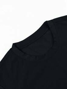 1pc Tween Boys' Fashionable Casual Contrast Stripe Splice Round Neck T-Shirt, Comfortable High Street Commuting - Black - View 4