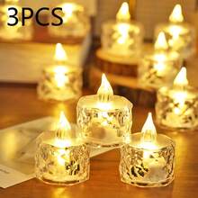 3/12/24pcs Indoor Decorative Crystal Diamond Shaped LED Electronic Candle Lights, Battery Powered Flameless Candle Lights, LED Decorative Tea Candle Lights (Batteries Included), Suitable For Wedding, Dining Table, Holiday Decoration, Valentine's Day Party Decoration - 無色 - 查看 14