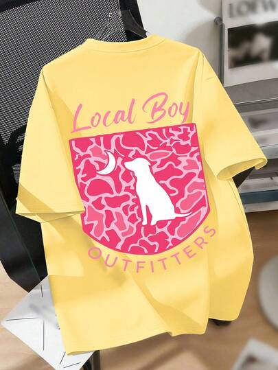 Parte superior de manga corta con cuello redondo, estampado de perro y luna en acuarela, estilo de Oriente Medio para niñas, nueva llegada de primavera/verano