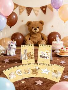 8本婴儿派对小熊便签本，采用可爱的小熊设计，是性别揭晓派对和宝宝一周岁生日庆祝活动的理想之选。这些可撕取的便携式迷你笔记本是婴儿派对的绝佳回礼、派对游戏奖品或日常伴侣，也是学生礼物或返校奖励的绝佳选择。（棕色） - 彩色 - 查看 3