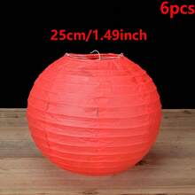 6pcs Red Folding Paper Lanterns, Multifunctional Hanging Decorations Suitable For Chinese New Year, Birthday, Wedding Party - Red - View 16