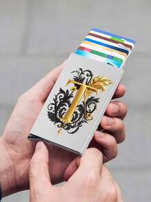 Diseño de letra A de metal, Soporte de tarjeta metálico emergente unisex | Bloqueo RFID + Superficie mate ultra delgada, Regalo de negocios/regalo festivo ideal, Diseño magnético emergente para un fácil acceso a las tarjetas, Material de aleación de aluminio, Calidad premium - Multicolor - Ver 9
