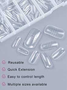 新款160片装双爪指甲模具，适用于假指甲贴片、快速成型凝胶模具、全覆盖指尖模具、指甲延长用品，适用于亚克力、聚氯乙烯、UV、LED凝胶延长。 - 無色 - 查看 3