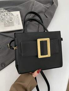 1pc Women's Fashionable Commuter Solid Color Handbag, Portable Versatile Shoulder Bag, Niche High-Quality Luxury Casual Crossbody Bag, Suitable For Dates, Shopping, Gifts, Work - Black - View 11