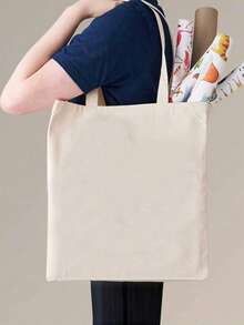 10pcs/Set Women Simple Canvas Tote Bag, Open-Top Canvas Shoulder Bag, Handbag, Simple Schoolbag For Elementary, High School, College Students, File Folder, Travel Bag