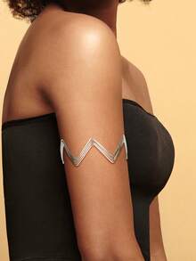 1件极简主义独特不对称几何波浪金属臂环 - 銀色 - 查看 6