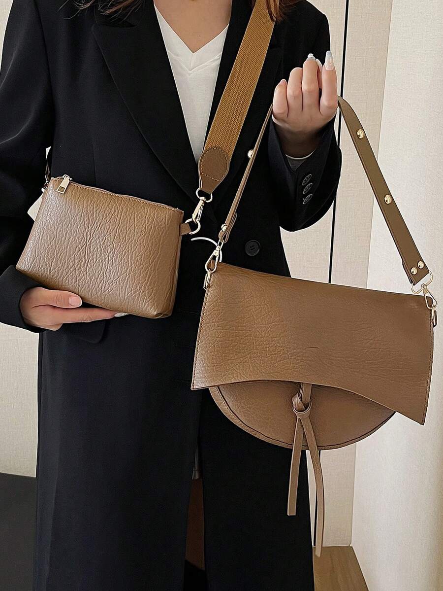 Túi đeo chéo nữ bằng da mềm màu trơn mới, kiểu dáng thời trang thường ngày, dây đeo có thể điều chỉnh, chất liệu PU nhẹ.