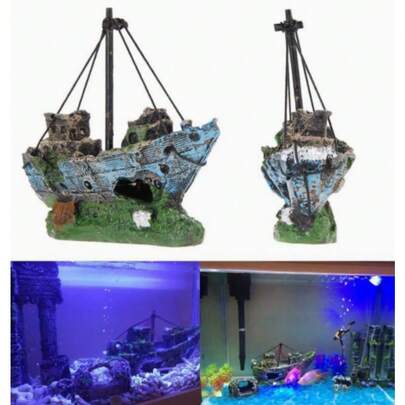 SLOCME Aquarium Resin Boat Decorations - Wreck Aquarium Decorations, Suitable For Freshwater And Saltwater Aquariums