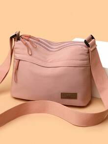 女士尼龙方形斜挎包，配有可调节肩带，防刮耐用，可装护照、现金、身份证、信用卡等，轻便易携，适合通勤、购物、工作、约会、日常旅行等场合，时尚纯色。 - 藕粉色 - 查看 3