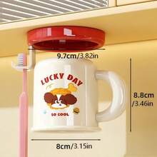 1pc Cute Pet Pattern Wall Mounted Toothbrush Holder Cup With Toothbrush Hook, Bathroom Vanity Storage Cup, Wall Mounted Toothbrush Cup - Multicolor - View 6
