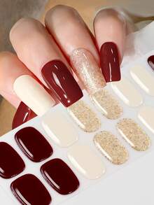 16pcs Semi-Cured Gel Nail Stickers, 1 Sheet Elegant Solid Dusty Self-Adhesive Full Nail Wraps, No-UV Lamp Required, Easy To Apply And Remove, Fashion Nail Art Supplies For Women And Girls Daily, Party, Date - Multicolor - View 5